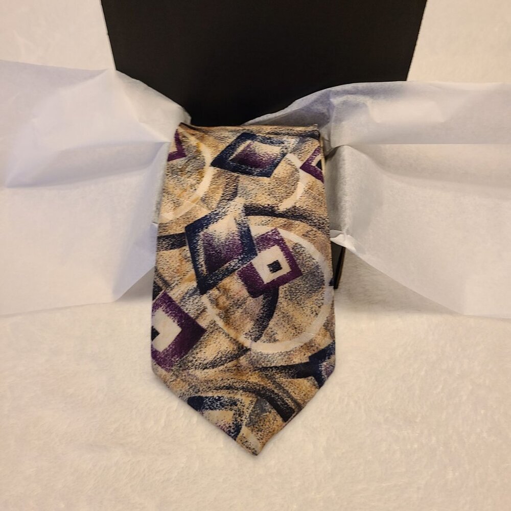 Towncraft Men's Geometric Pattern Tie Beige Purple